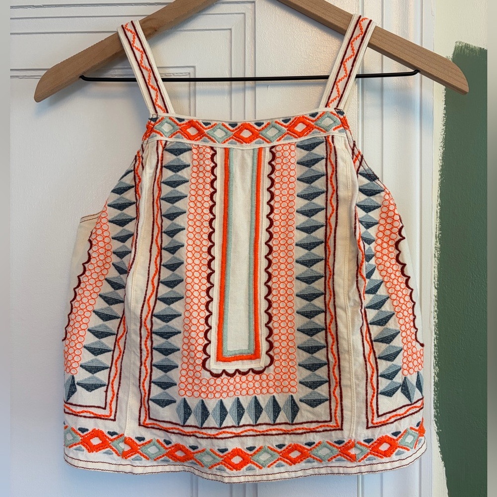 Anthropologie Embroidered Swing Crop Top Sz 2